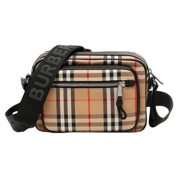 BURBERRY Handbags - BURBERRY Camera Small Vintage Check and Leather Beige Canvas Cross Body Bag